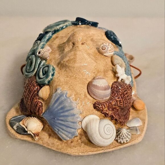 Studio Pottery Mermaid Ceramic Seashells Face Mask Wall Hanging Coastal Decor - Picture 3 of 8